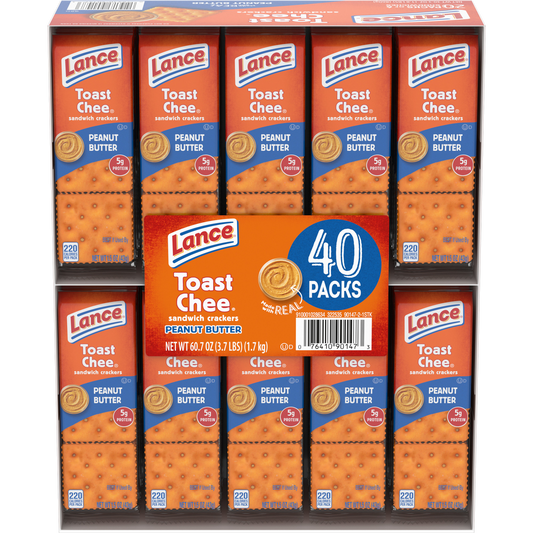 Lance ToastChee Sandwich Crackers, Peanut Butter, 1.5 oz, 40 ct