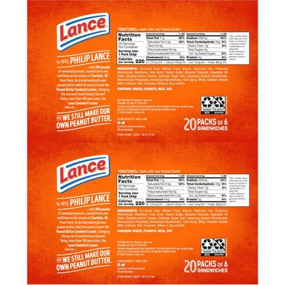 Lance ToastChee Sandwich Crackers, Peanut Butter, 1.5 oz, 40 ct