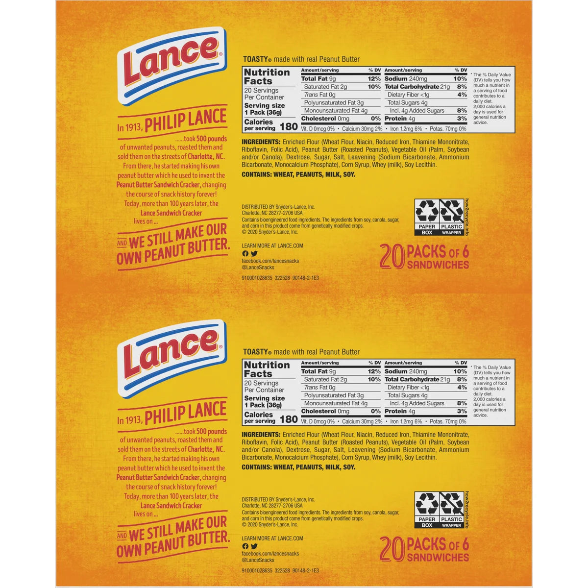 Lance Toasty Crackers, Peanut Butter, 1.25 oz, 40 ct