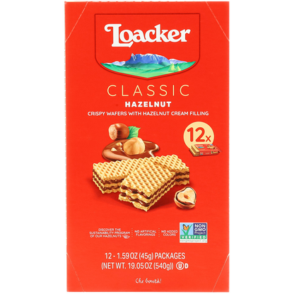 Loacker Classic Crispy Wafers, Hazelnut, 1.59 oz, 12 ct