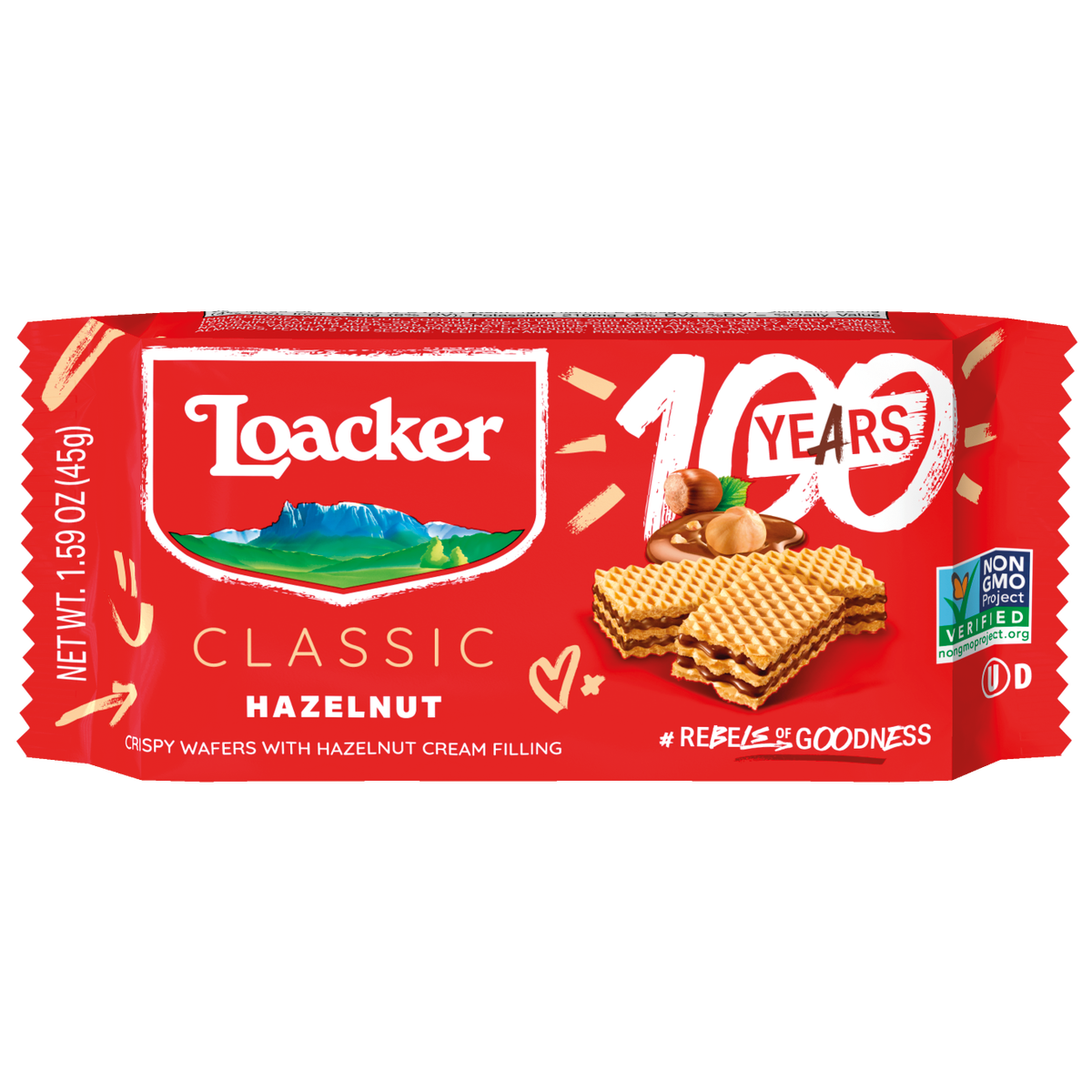 Loacker Classic Crispy Wafers, Hazelnut, 1.59 oz, 12 ct