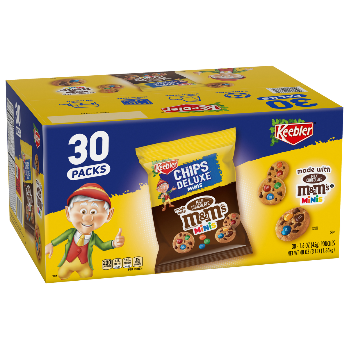 Keebler Chips Deluxe Bite-sized Cookies with Milk Chocolate M&M's, 1.6 oz, 30 ct