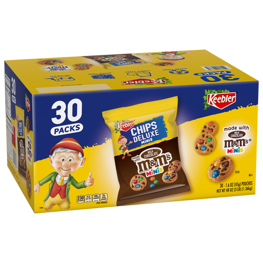 Keebler Chips Deluxe Bite-sized Cookies with Milk Chocolate M&M's, 1.6 oz, 30 ct