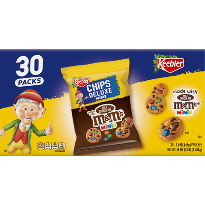 Keebler Chips Deluxe Bite-sized Cookies with Milk Chocolate M&M's, 1.6 oz, 30 ct
