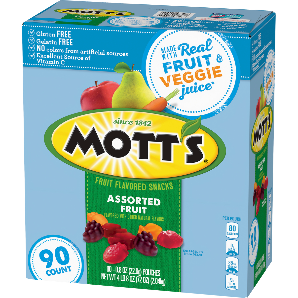 Mott's Fruit Flavored Snacks, Assorted Fruit, 0.8 oz, 90 ct