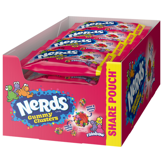 Nerds Candy Gummy Clusters, Rainbow, Share Pouch, 3 oz, 12 ct