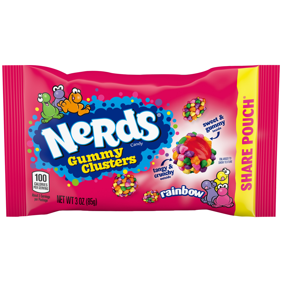 Nerds Candy Gummy Clusters, Rainbow, Share Pouch, 3 oz, 12 ct