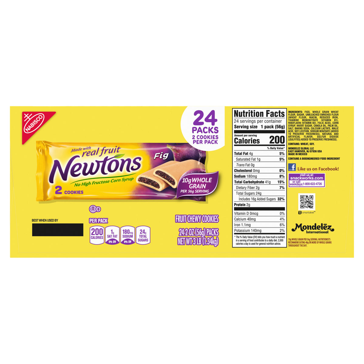Newtons Soft & Fruit Chewy Fig Cookies, 2 bars per pack, 24 ct