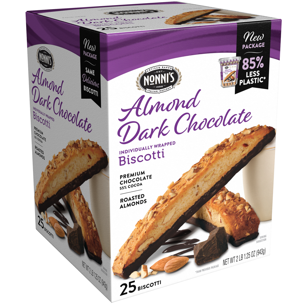 Nonni’s Biscotti, Almond Dark Chocolate, 25 ct