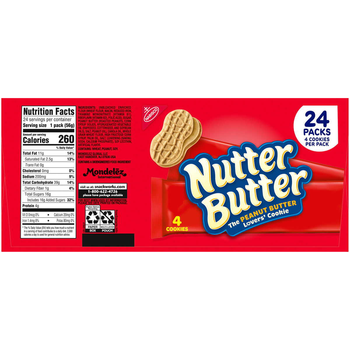 Nutter Butter Cookies, 1.9 oz, 24 ct