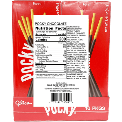 Glico Pocky Cream Covered Biscuit Sticks, Chocolate, 1.41 oz, 10 ct