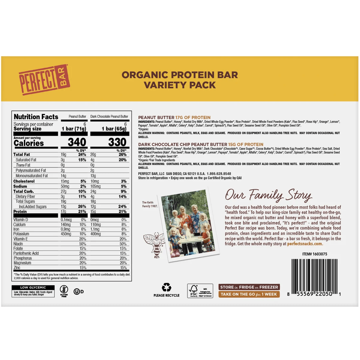 Perfect Bar Organic Protein Bar, Variety Pack, 12 ct